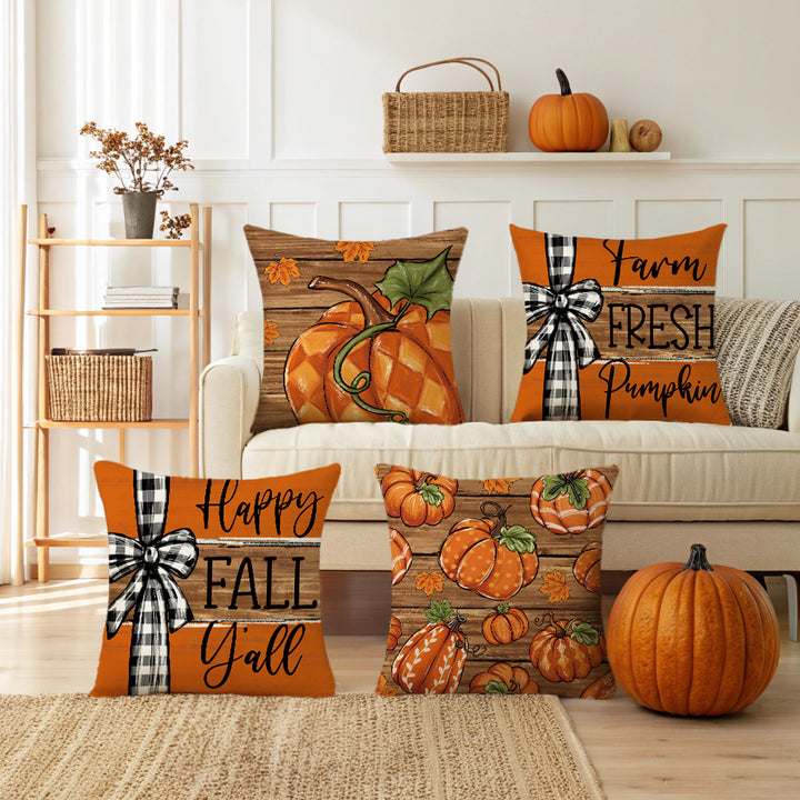 Decorative Autumn Pumpkin Print Square Throw Pillow Cover with Hidden Zipper and Linen-Texture