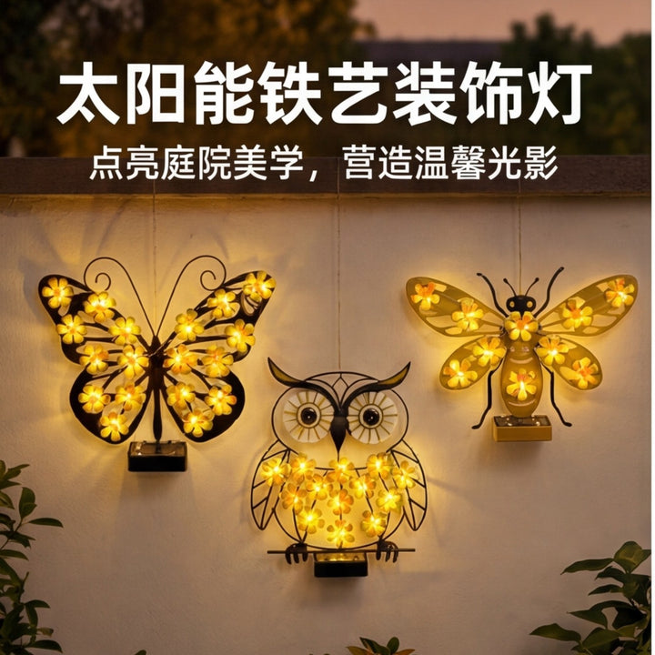Decorative Metal Bee Wall Light With Integrated Fairy LED String And Solar Power Module Stornfield