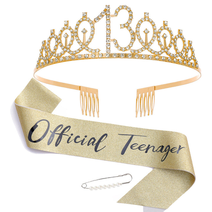Women Crystal-Embellished Birthday Crown with Personalized Sash Stornfield