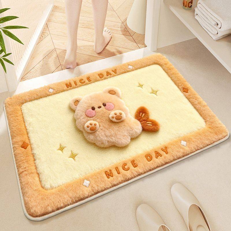 Playful Strawberry Milk-Themed Bath Mat