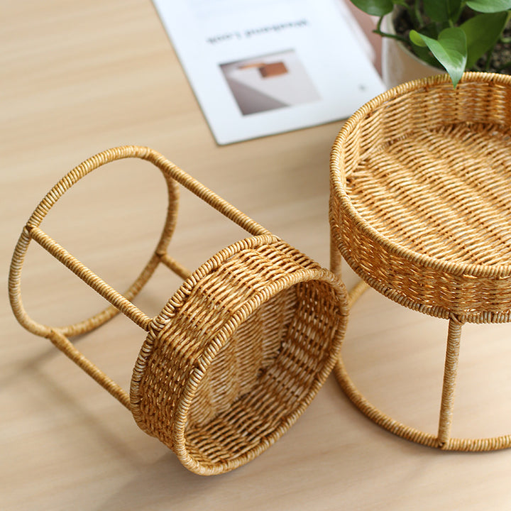 Unisex Modern Plant Stand with Woven Basket and Metal Frame Stornfield