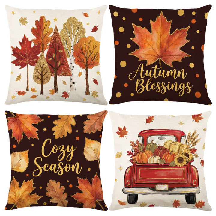 Decorative Harvest-Themed Throw Pillow Covers with Linen Texture