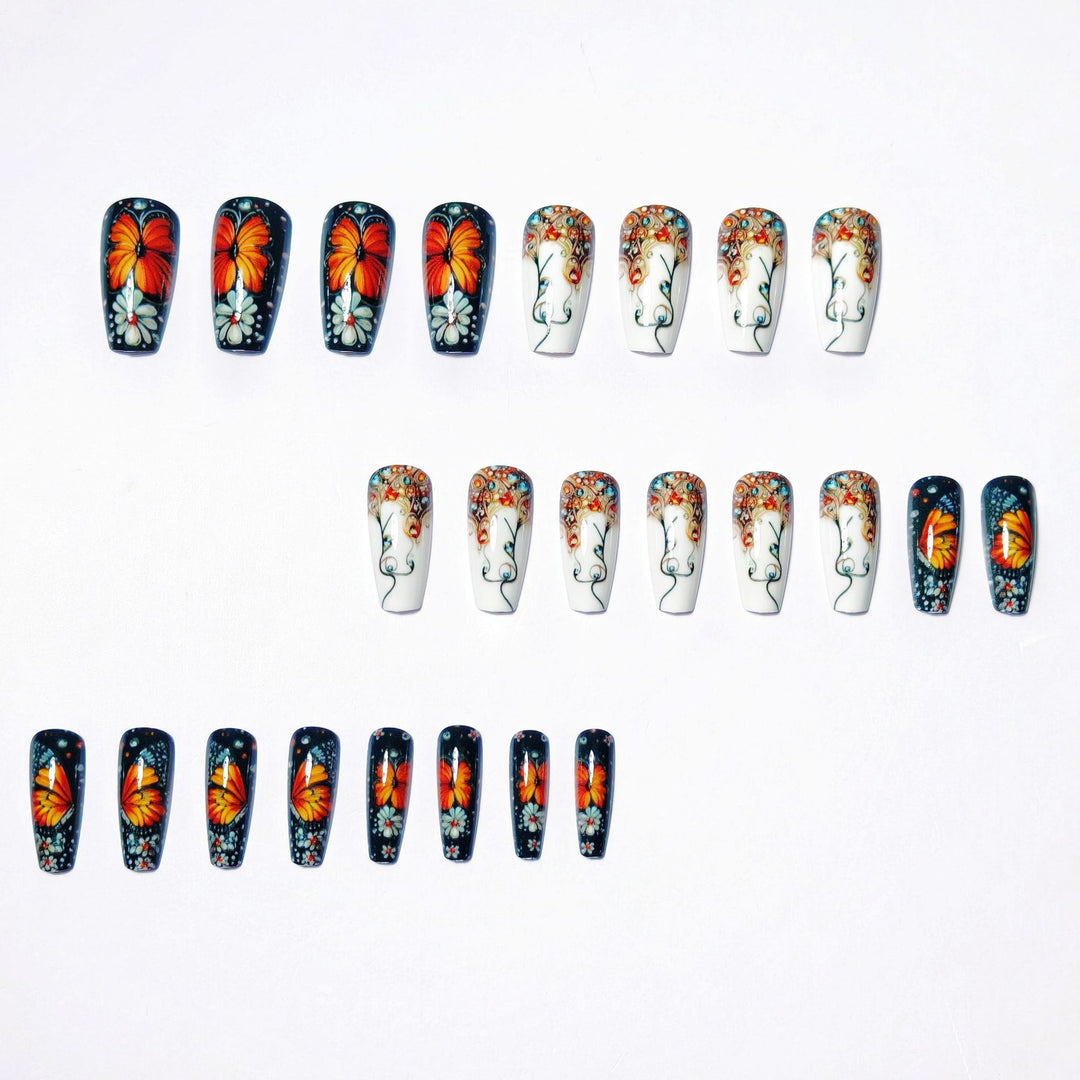Artificial nails with filigree butterfly and flower designs Stornfield