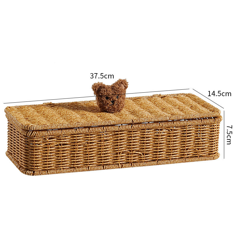 Decorative Woven Storage Box with Cute Bear Lid Stornfield