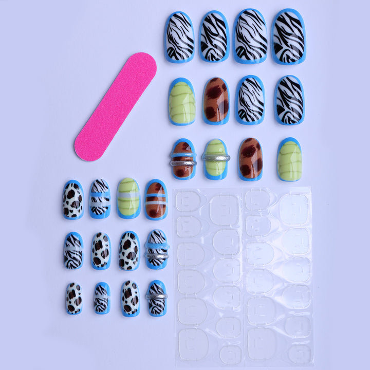 Creative art stick-on nails with modern animal motifs and colorful accents Stornfield