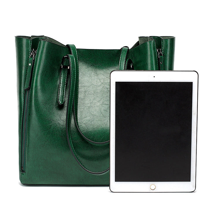 Versatile Leather Tote Bag with Zippered Pockets