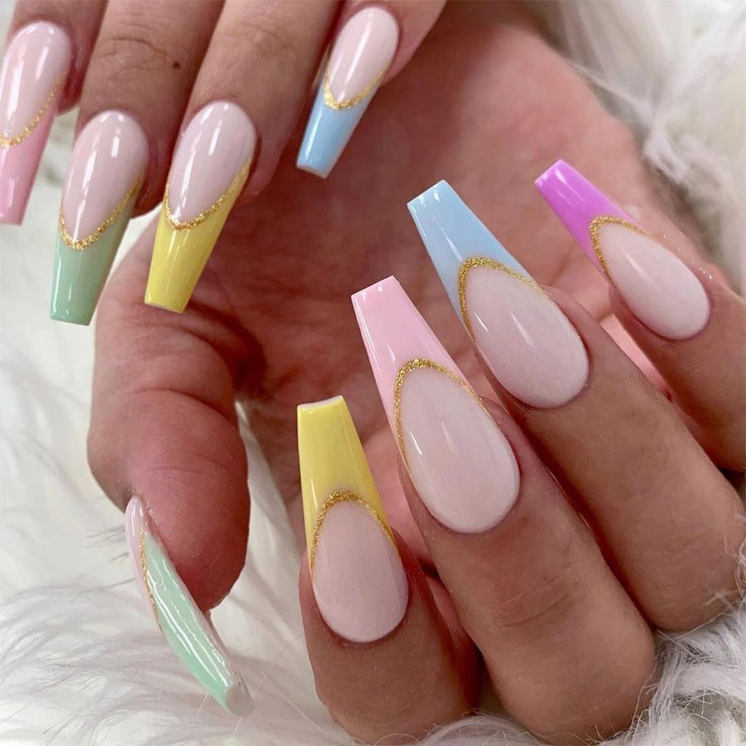 Artful Nail Extensions with Modern Color Design and Glitter Stornfield