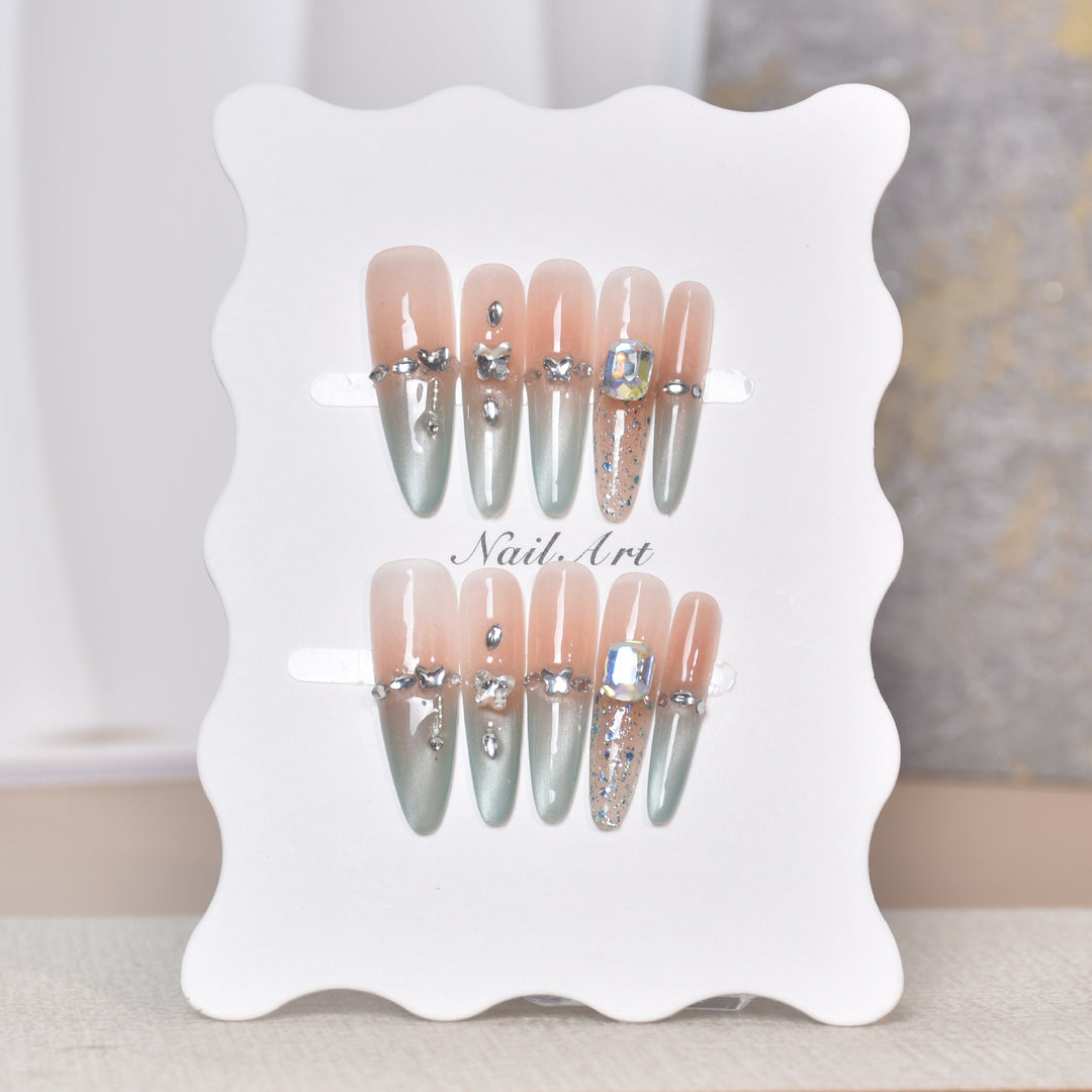 Artistic Rhinestone-Embellished Stiletto Press-On Nail Set Stornfield