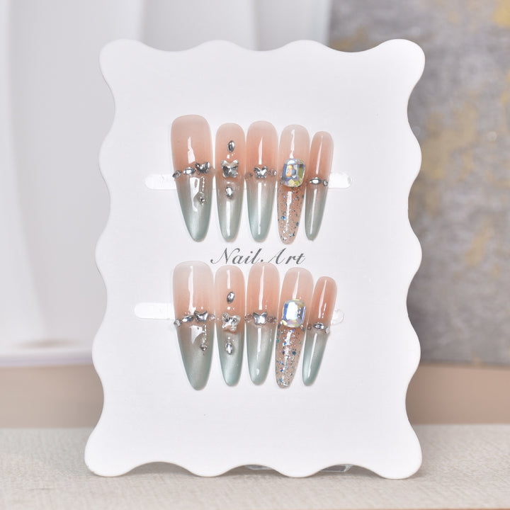 Artistic Rhinestone-Embellished Stiletto Press-On Nail Set Stornfield