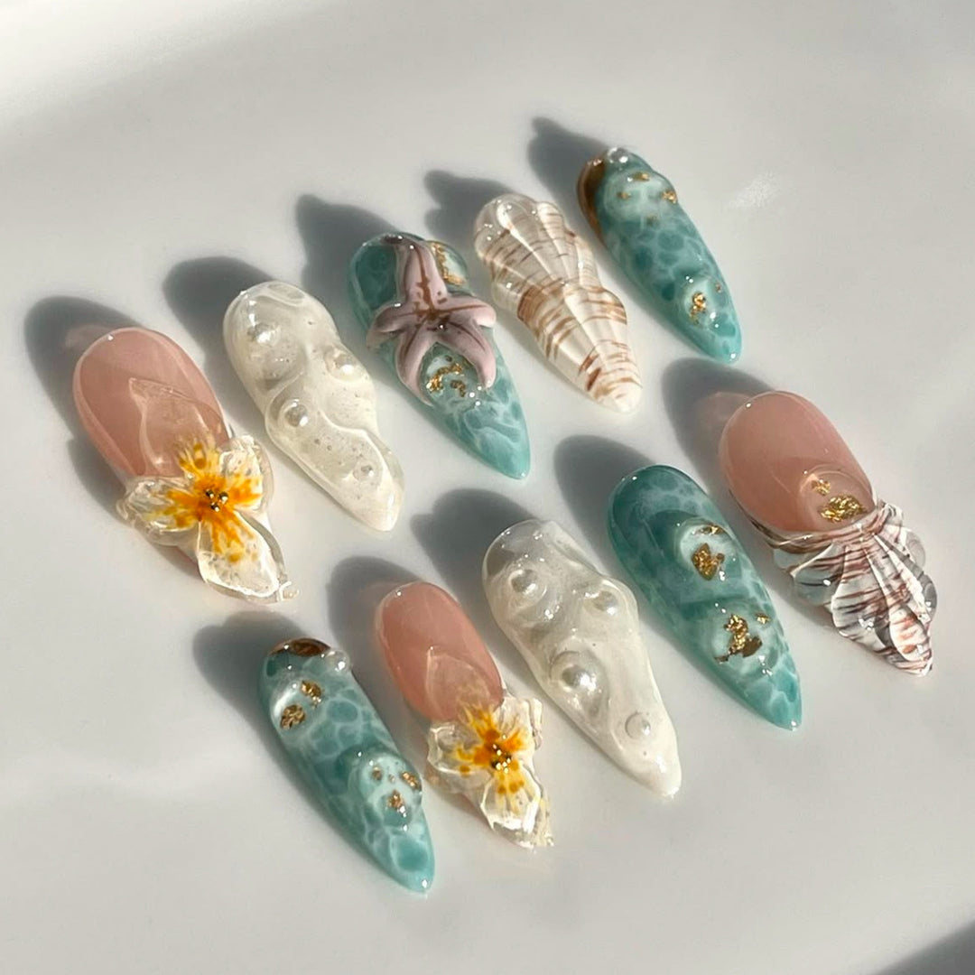 Thematic Ocean-Inspired Press-On Nail Extensions Stornfield