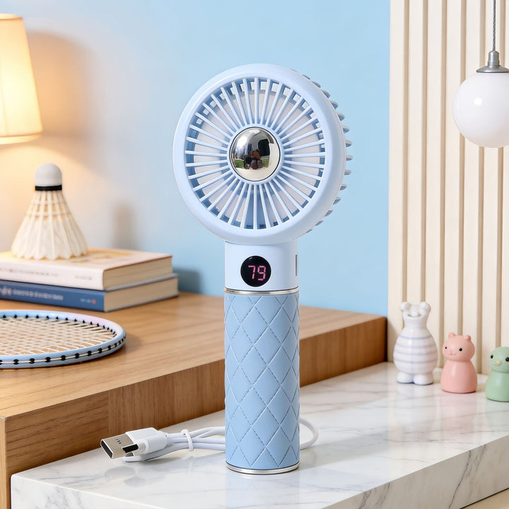 Ladies Portable Mini Hand Fan with Digital Temperature Display and Cute Bear Design Stornfield