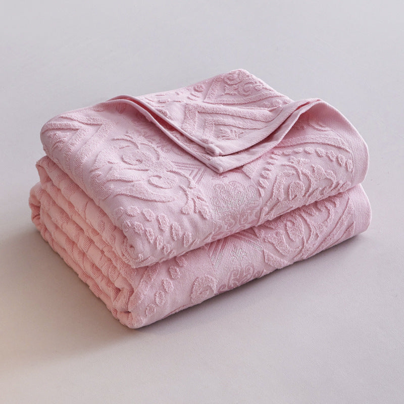 Textured Jacquard Cotton Bath Towel Set with Floral Relief Pattern