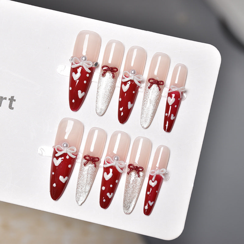Romantic Heart-Themed Press-On Nail Extensions Stornfield