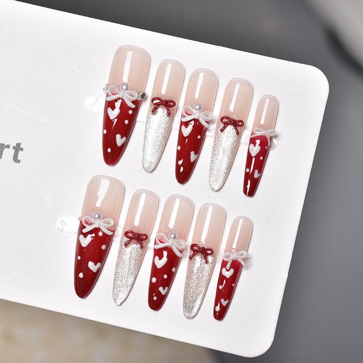 Romantic Heart-Themed Press-On Nail Extensions Stornfield