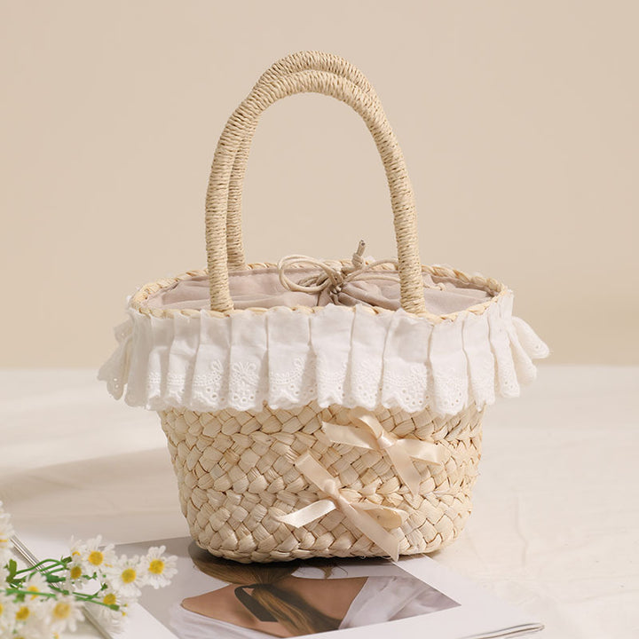 Handcrafted basket bag with delicate ruffles and ribbons Stornfield