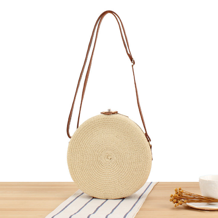 Round Basket Bag with Elegant Leather Handle Stornfield