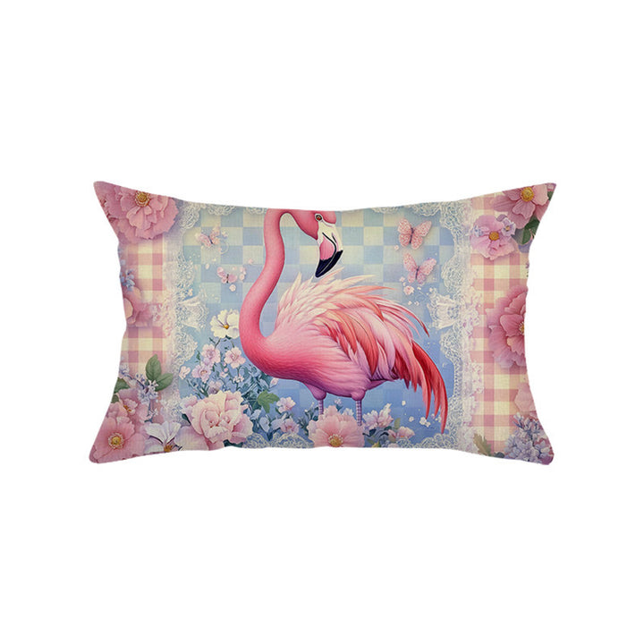 Decorative Rectangular Cotton-Linen Pillow Cover with Kitten Garden Illustration