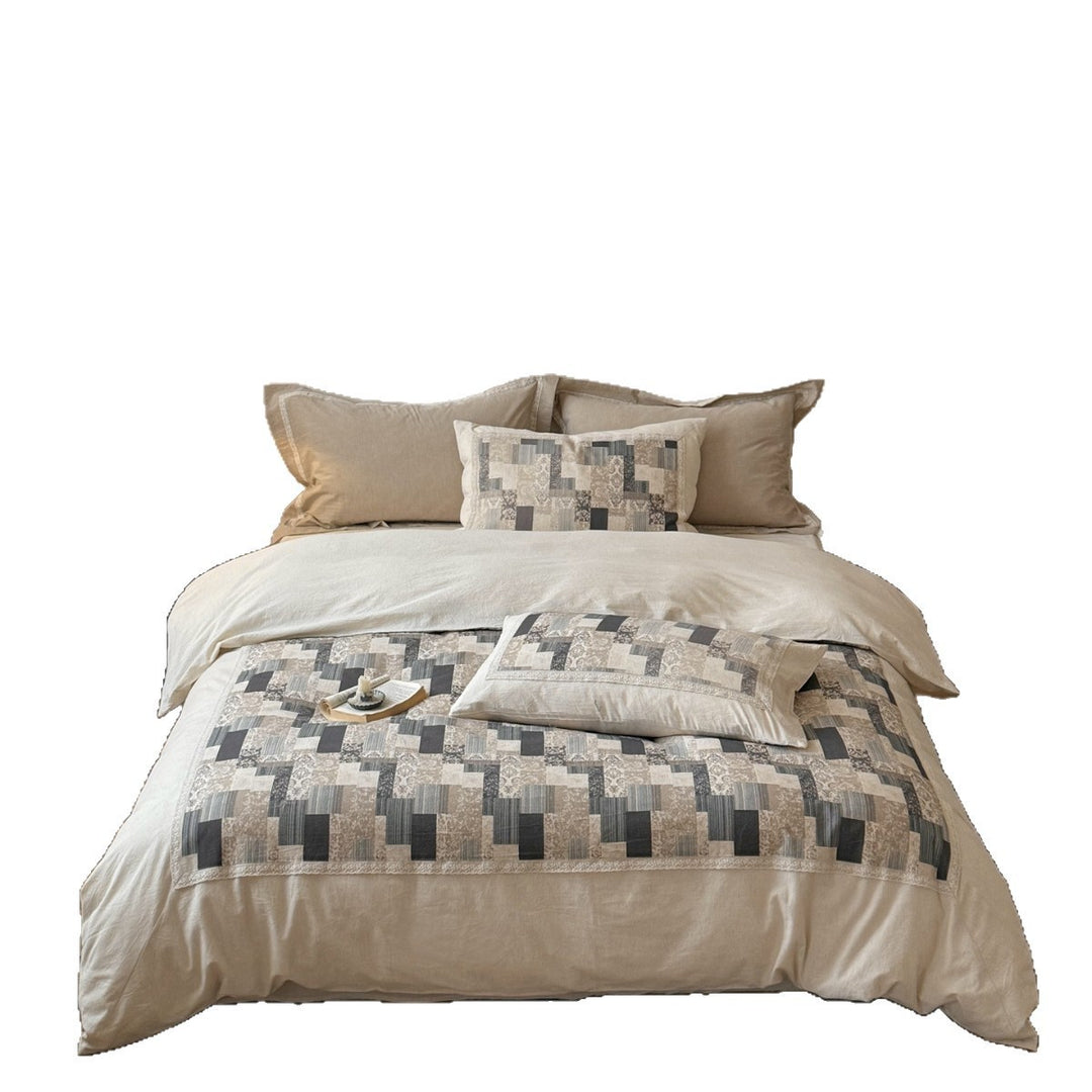 Quilted Patchwork Cotton-Linen Duvet Cover Set