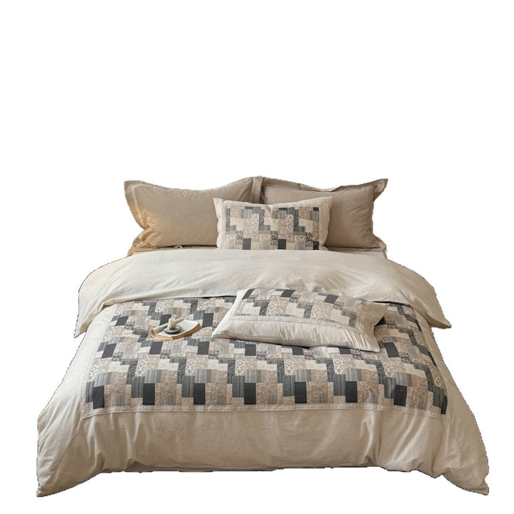 Quilted Patchwork Cotton-Linen Duvet Cover Set