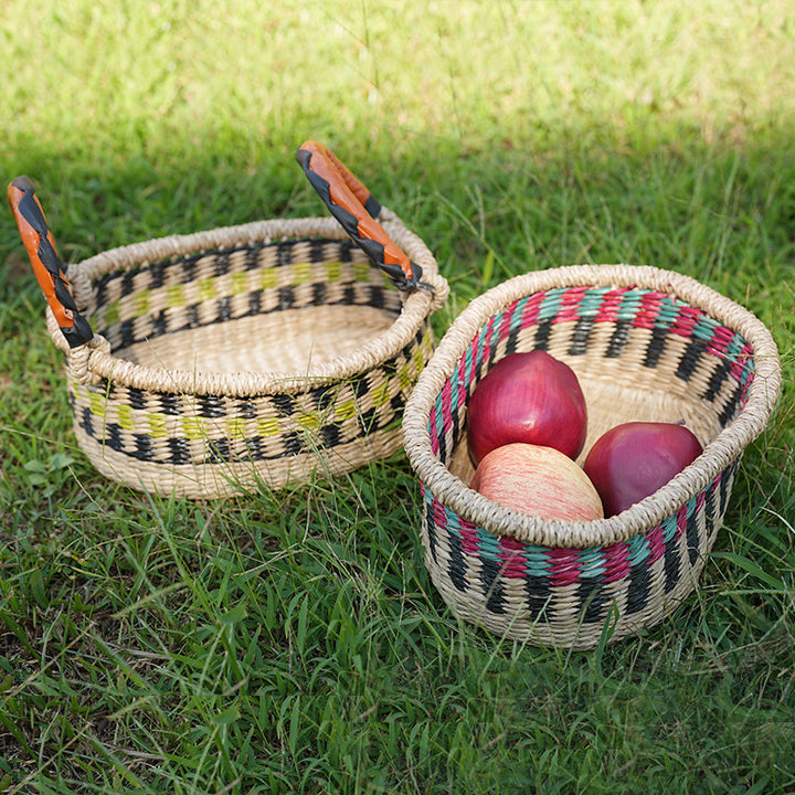 Women handwoven basket with colorful accents Stornfield