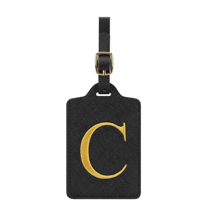 embroidered initial monogram leather luggage tag with adjustable buckle strap Stornfield
