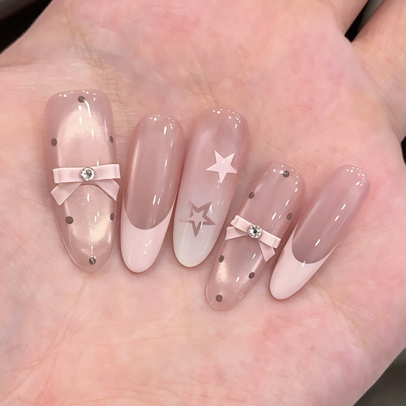 Decorative Press-On Nail Set with Bow and Star Designs Stornfield