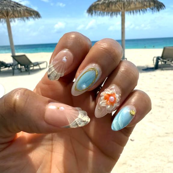 Artistic Seashell-Themed Press-On Nail Collection Stornfield