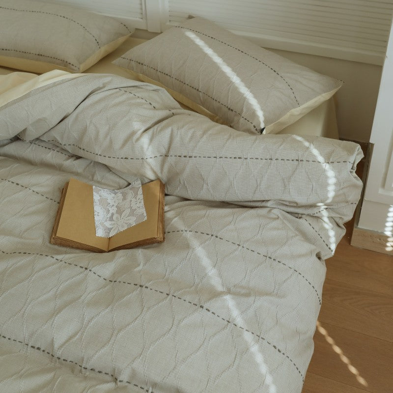 Premium Textured Cotton Duvet Cover Set with Quilted Diamond Stitch