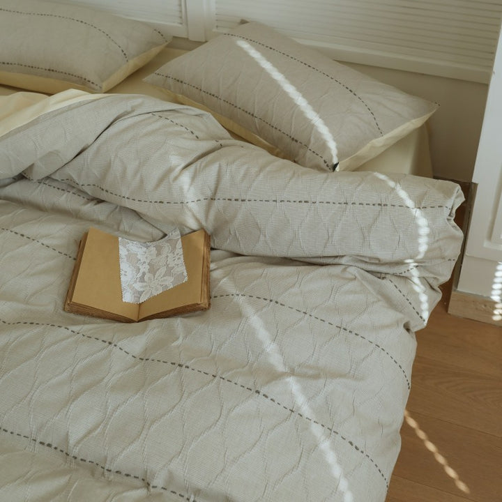 Premium Textured Cotton Duvet Cover Set with Quilted Diamond Stitch