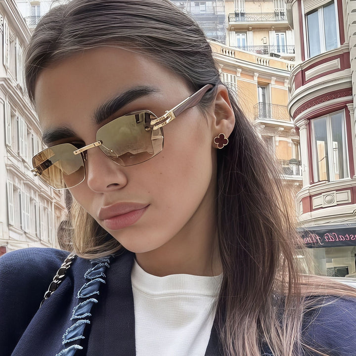 Men's Elegant Square Sunglasses with Wooden Temples Stornfield