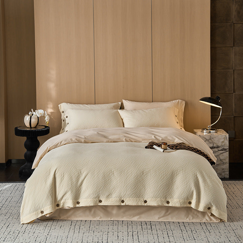 High-quality cotton satin bedding set with fine wave structure and button closure