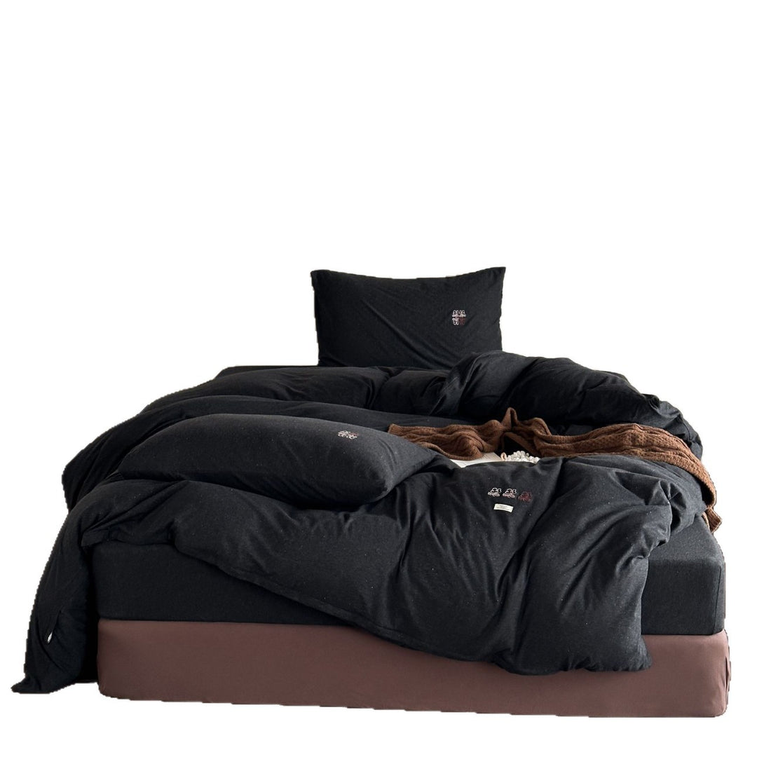 Washed Cotton Slub Duvet Cover Set with Mini Embroidered Accents