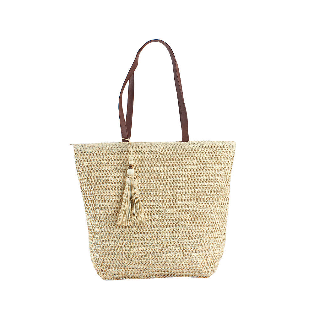 Spacious Shoulder Bag Made of Braided Natural Material with Decorative Tassel Stornfield
