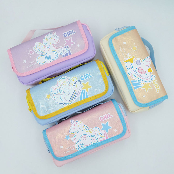 Glittery Unicorn-Themed Dual-Zipper Pencil Case