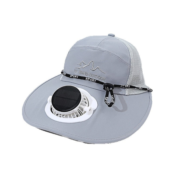 Ventilated outdoor sun hat with integrated solar fan detachable solar panel breathable mesh and adjustable chin strap Stornfield