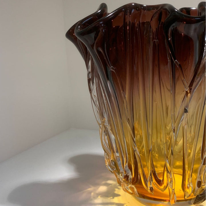 Handblown Textured Ruffled-Rim Gradient Glass Vase Set Stornfield
