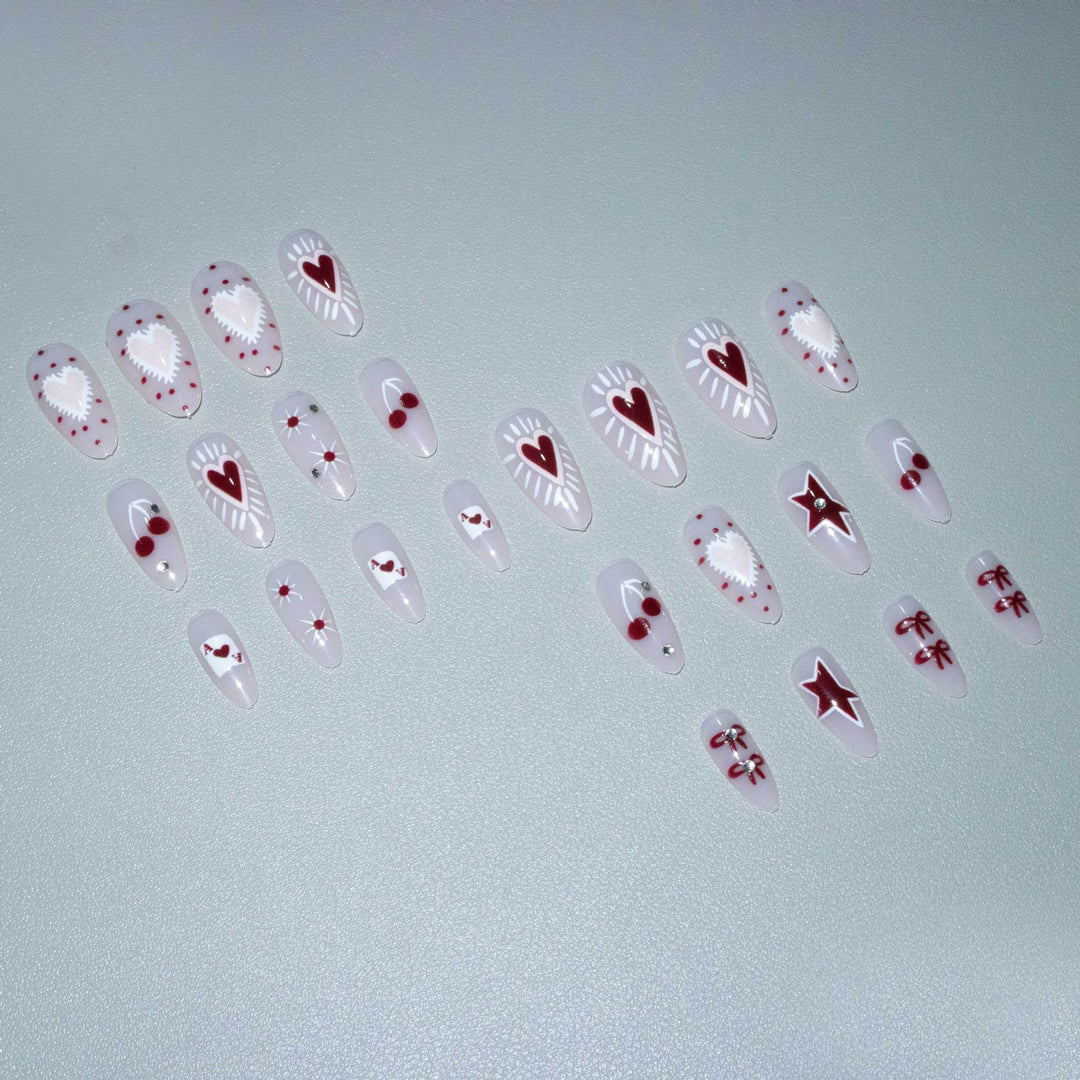 Artistic Heart and Cherry Nail Art