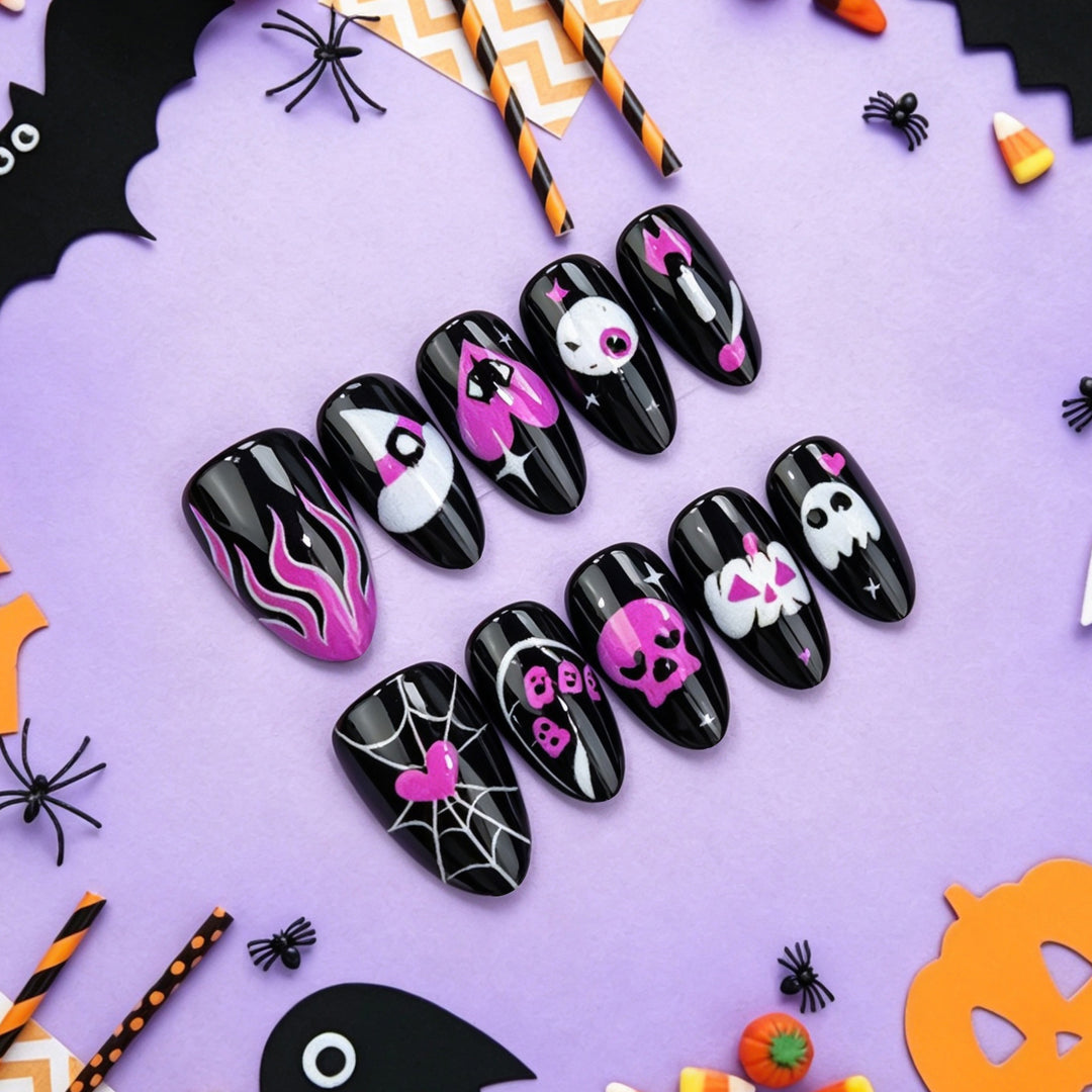 Artistic Skull-Themed Press-On Nail Art Stornfield