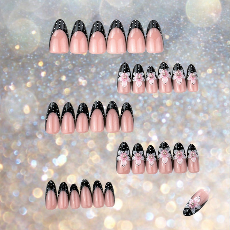 Artistic Press-On Nail Set with Floral Accent Stornfield