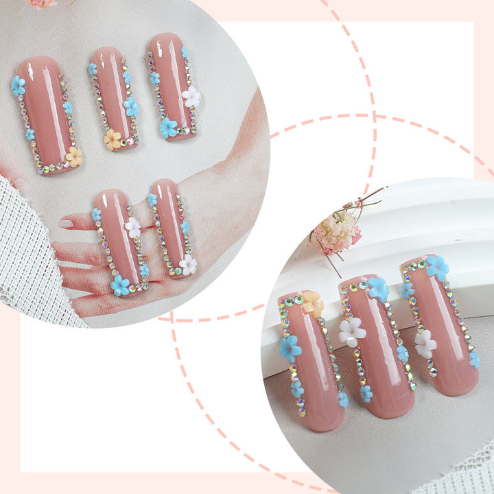 Decorative Press-On Nail Set with Floral and Gemstone Accents Stornfield