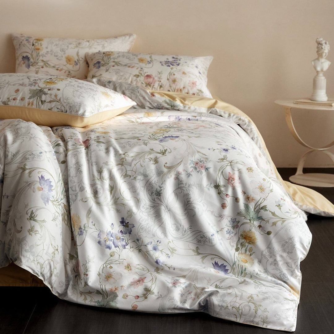Floral Satin-Feel Duvet Cover Set with Oxford Shams