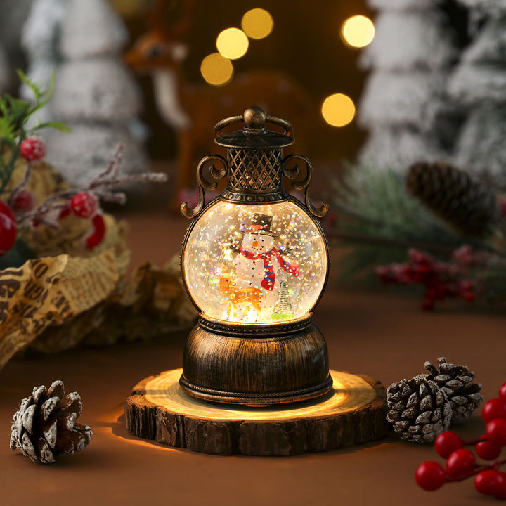 Nostalgic Christmas lantern with movable snowman scene Stornfield