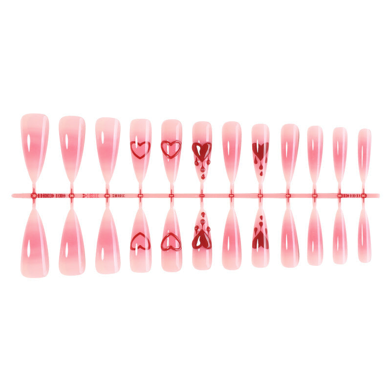 Artificial Nail Set with Romantic Heart Design and Delicate Ombre Effect Stornfield