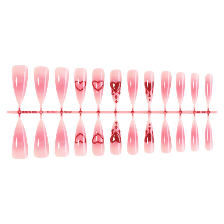 Artificial Nail Set with Romantic Heart Design and Delicate Ombre Effect Stornfield