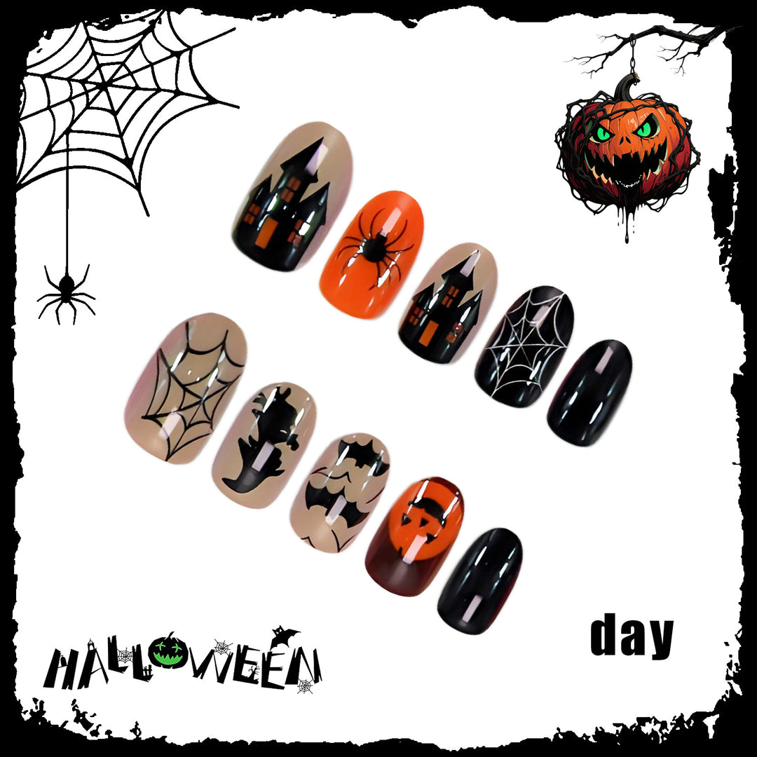 Halloween Artificial Nail Set with Creative Spider and Pumpkin Designs Stornfield
