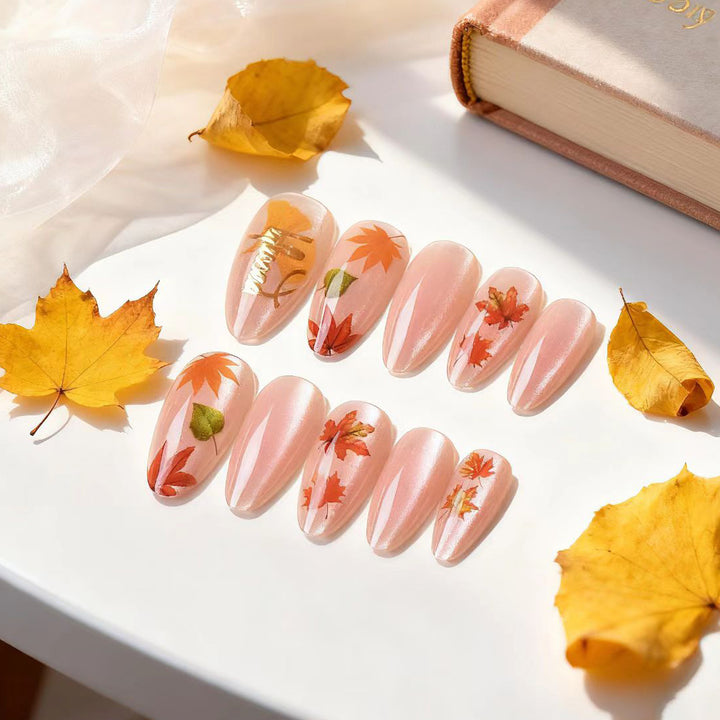 Artistic Fall Leaf Press-On Nail Art Set Stornfield