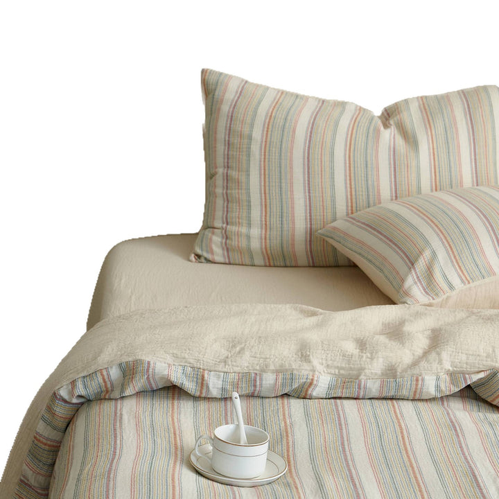 Breathable Striped Cotton-Linen Quilt and Pillowcase Bedding Set