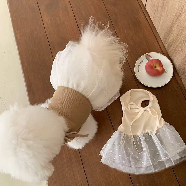 Pet Tulle Tutu Dress Harness with Ribbed Bodice and  Tie