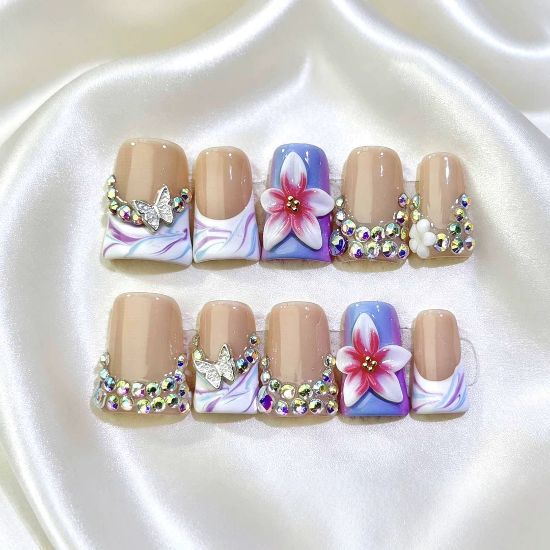 Decorative Floral Nail Art Set with Rhinestones