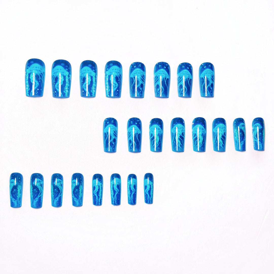 Glittering artificial nails with luminous jellyfish motif Stornfield